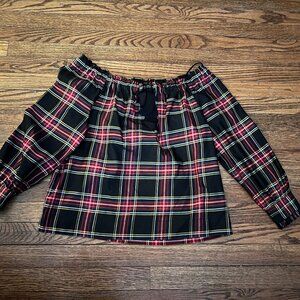 J Crew Off the shoulder plaid top, size small, pre owned